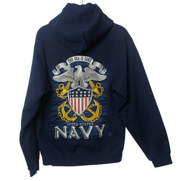United States Navy The Sea Is Ours Mens M Sweatshirt Hooded Blue Anchor Logo - Picture 2 of 7